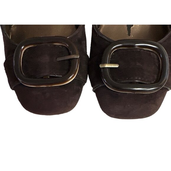 Bandolino Women's Brown Suede Stack Heel Pumps With Buckle Detail Sz 8 - Picture 10 of 12